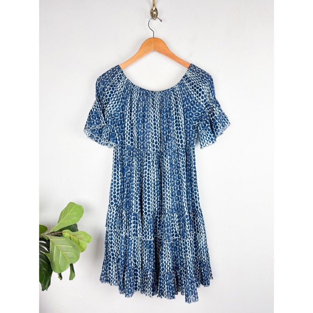 Vintage Ibiza Boho Print Cotton Tiered Mini Dress Sz S/M
